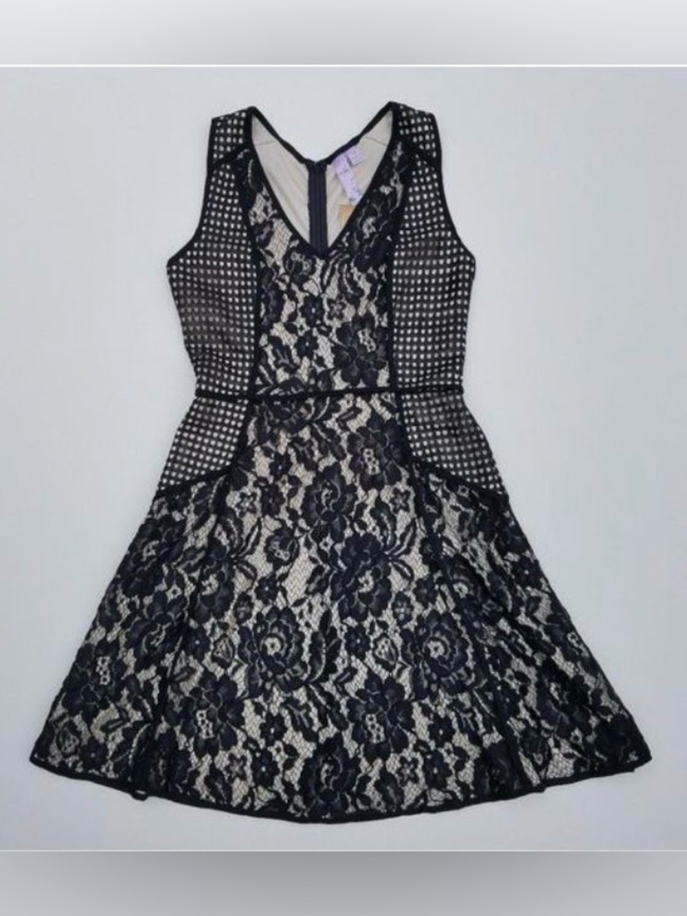 Francesca's Collections Black Lace Overlay Mini Dress with Nude Lining NWT
